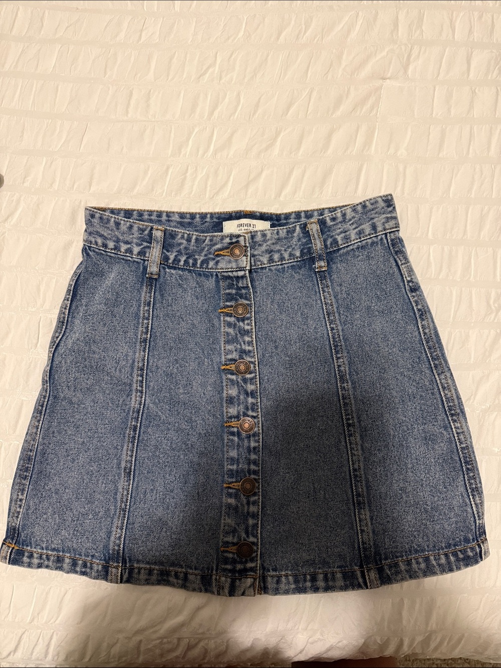 Forever 21 Medium Blue Button-Front Denim Mini Skirt
